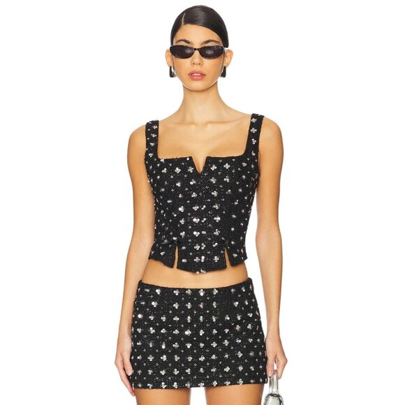 GUIZIO Arlo Corset in Black Medium New Womens Sequin Sleeveless Tank Top - Picture 1 of 17